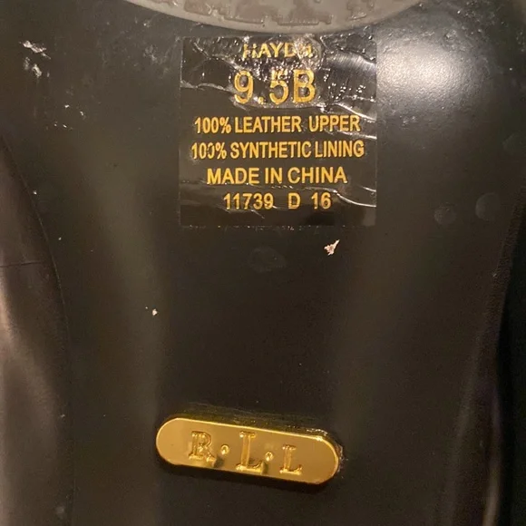 LAUREN RALPH LAUREN Black Leather heels with GOLD LOGO “RLL” Very well kept 9.5 - Picture 9 of 11